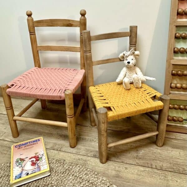 chaises enfant assise macramé rose